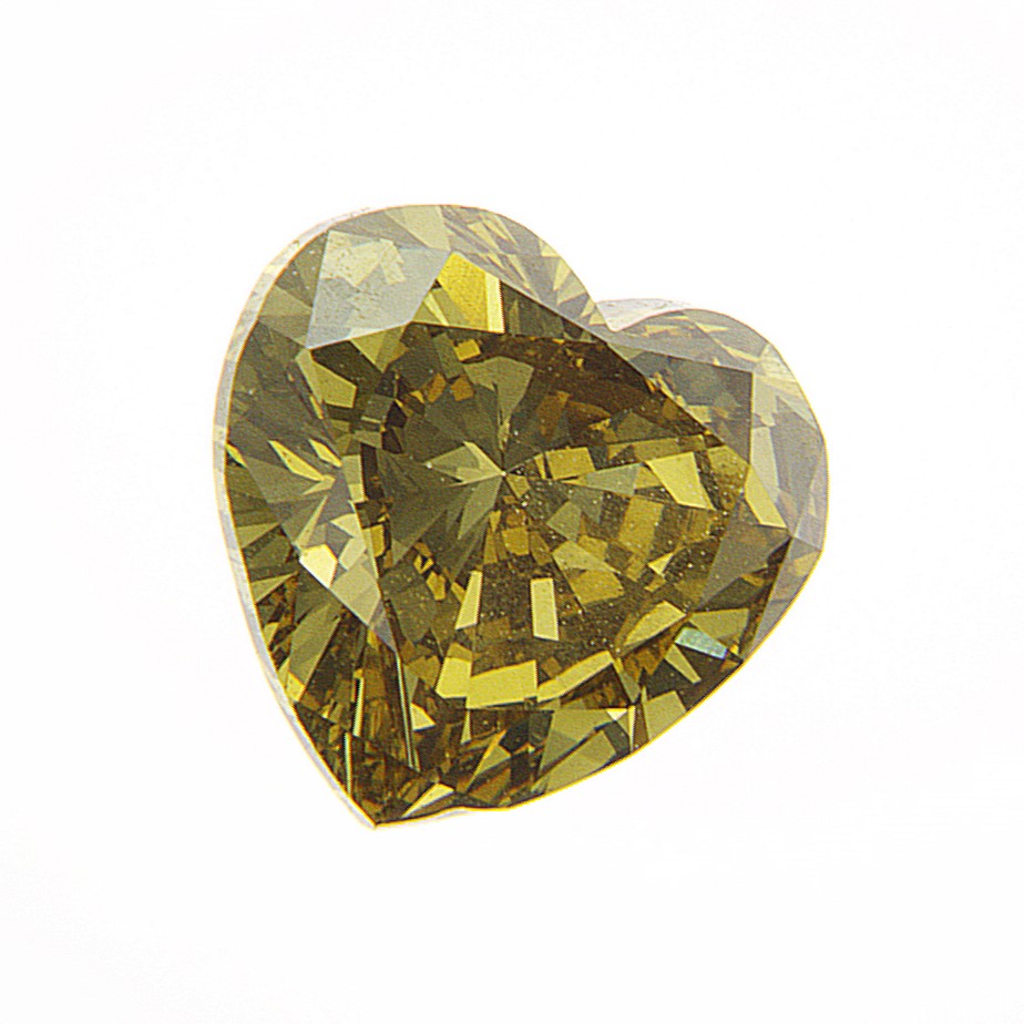 1.04ct Fancy Deep Brownish Greenish Yellow, Heart Shape Diamond, VS2 - 6.41 x 6.92 x 3.53mm